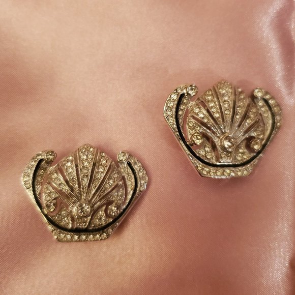 Women's Marcasite style stone earring and pin set - Picture 3 of 6